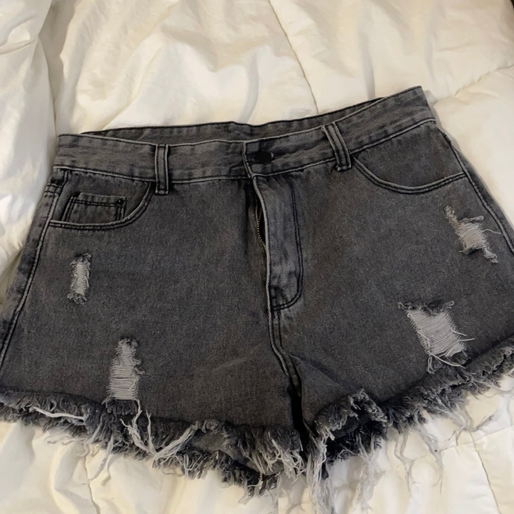 Black denim shorts